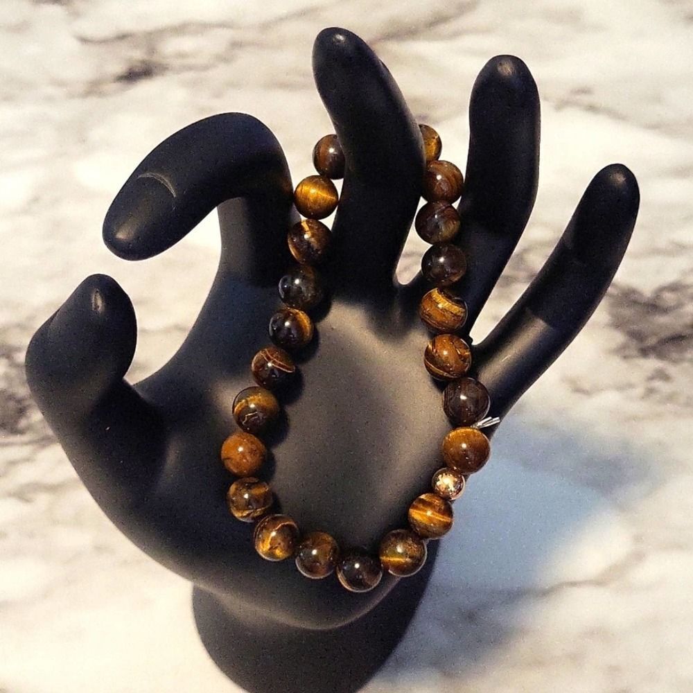 Natural Tiger Eye Stone Round Beads Volcanic Lava Bracelet (1 Pc ) - Picture 6 of 11